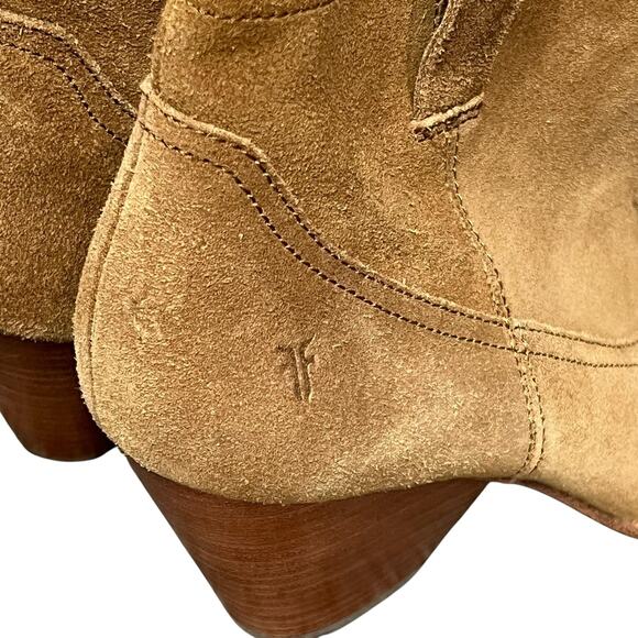 Frye Reina Ankle Boots 10 Cognac Suede Western Ankle Zip Stacked Heel Booties - Picture 10 of 15